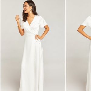 Show me your mumu ivory luxe satin wrap dress
